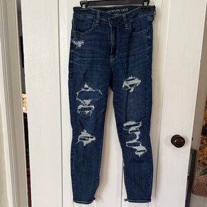 American Eagle Outfitters Women's Ripped Dark Blue Skinny Jeans